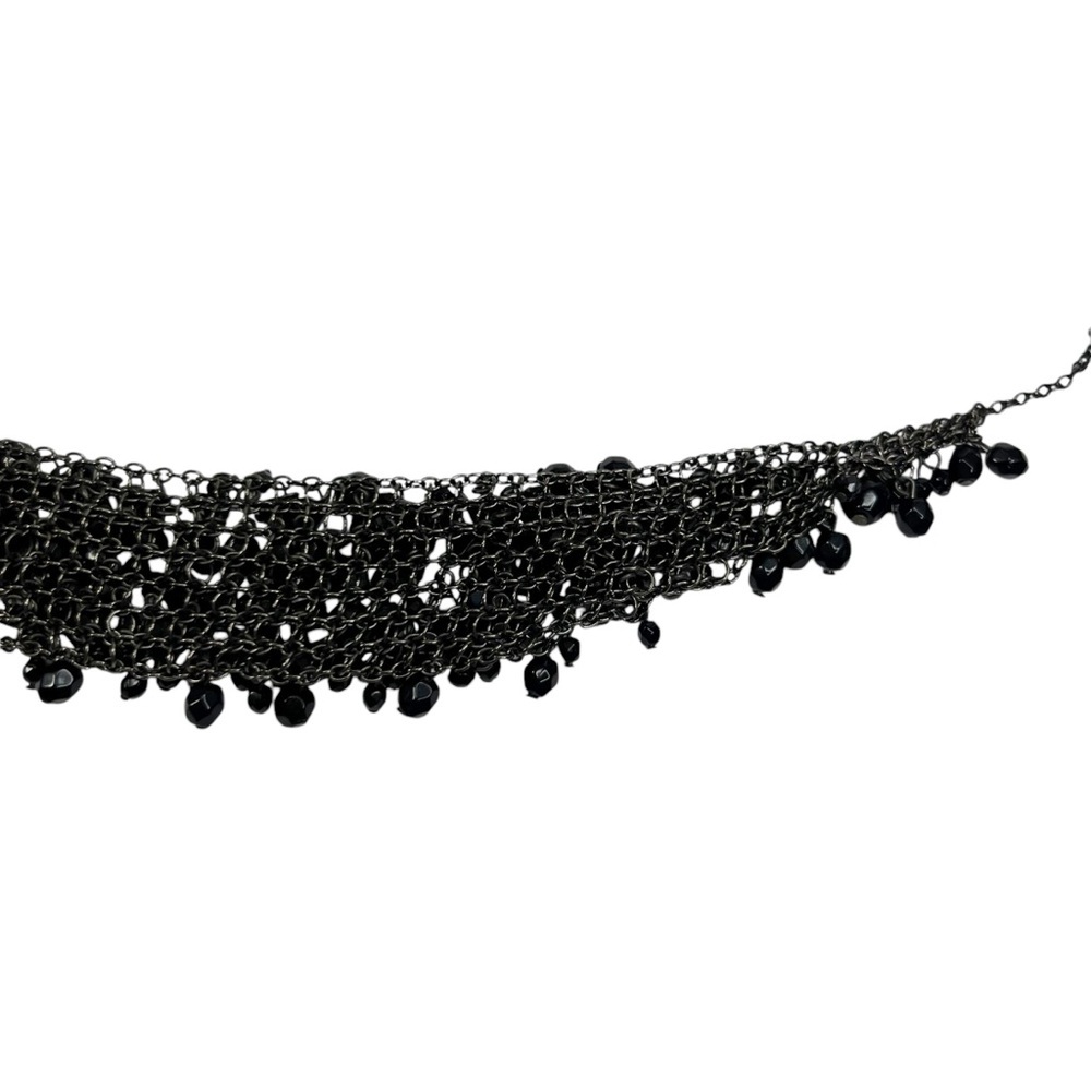 Black Faceted Acrylic Cluster Gunmetal Statement Bib Necklace - Picture 7 of 8